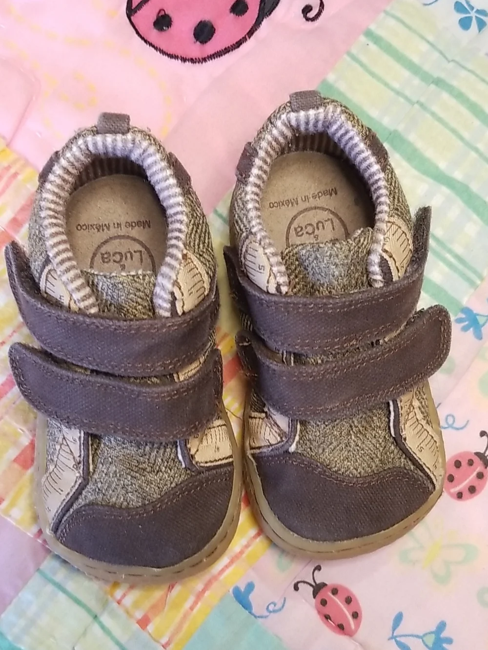 Livie & Luca Brown and Tan Toddler Velcro Walker Shoes Size 4
